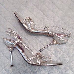 Strappy Silver Pumps with Diamond Accents
